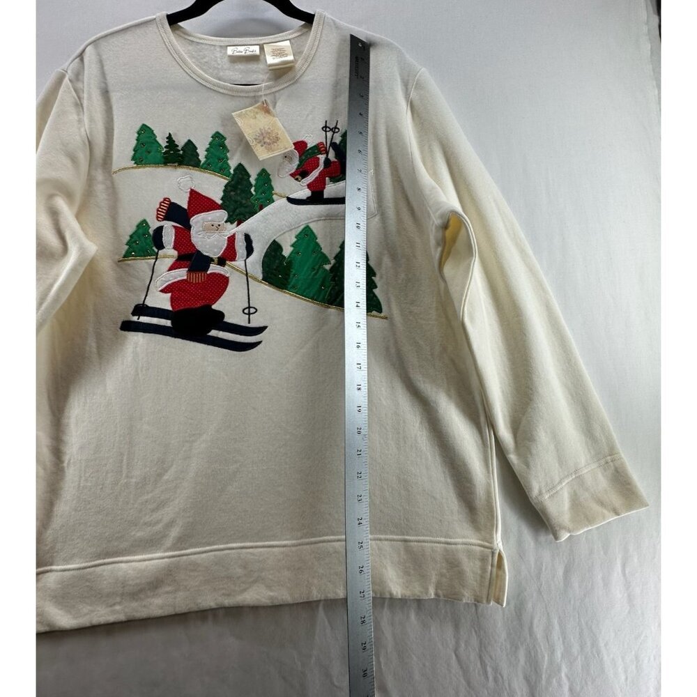 Bobbie Brooks Holiday Sweater L Christmas Tree Santa Embroidered Pullover Ivory - Picture 8 of 10
